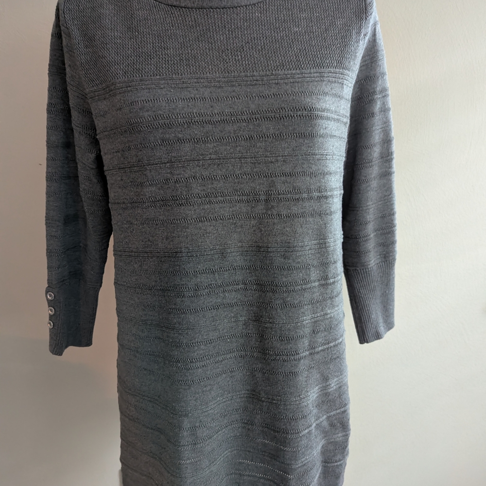 Apt. 9 Gray Ribbed Long Sleeve Sweater Dress